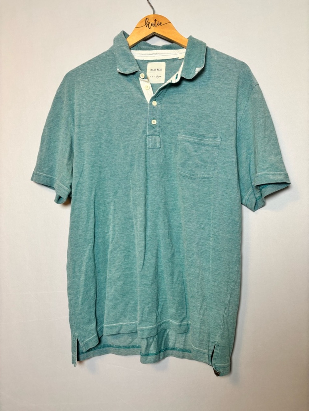 Billy Reid Polo Shirt Mens XL Blue Heather Pocket Trim Cotton Blend